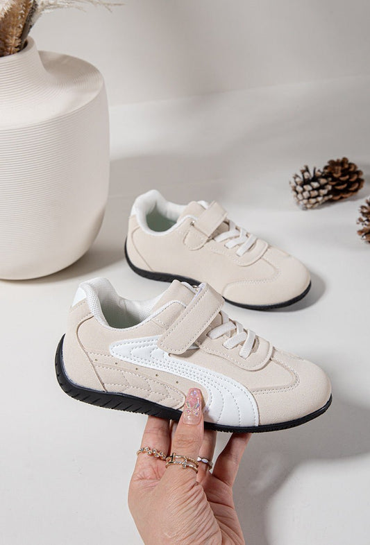 Baskets enfant beige et blanches à scratch – Chaussures garçon ou fille légères et confortables - MiniWalks