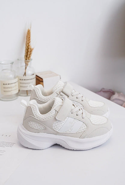 Baskets enfant blanches et beiges à scratch – Chaussures garçon ou fille légères et respirantes - MiniWalks