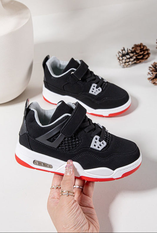 Baskets enfant noires et rouges – Chaussures de sport tendance à scratch et lacets élastiques - MiniWalks