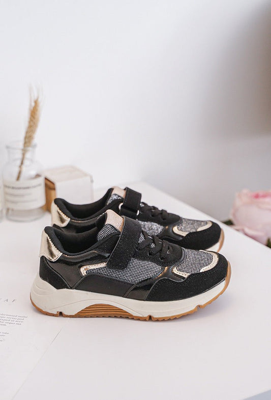 Baskets fille noires et dorées à scratch – Chaussures enfant confortables et tendance - MiniWalks
