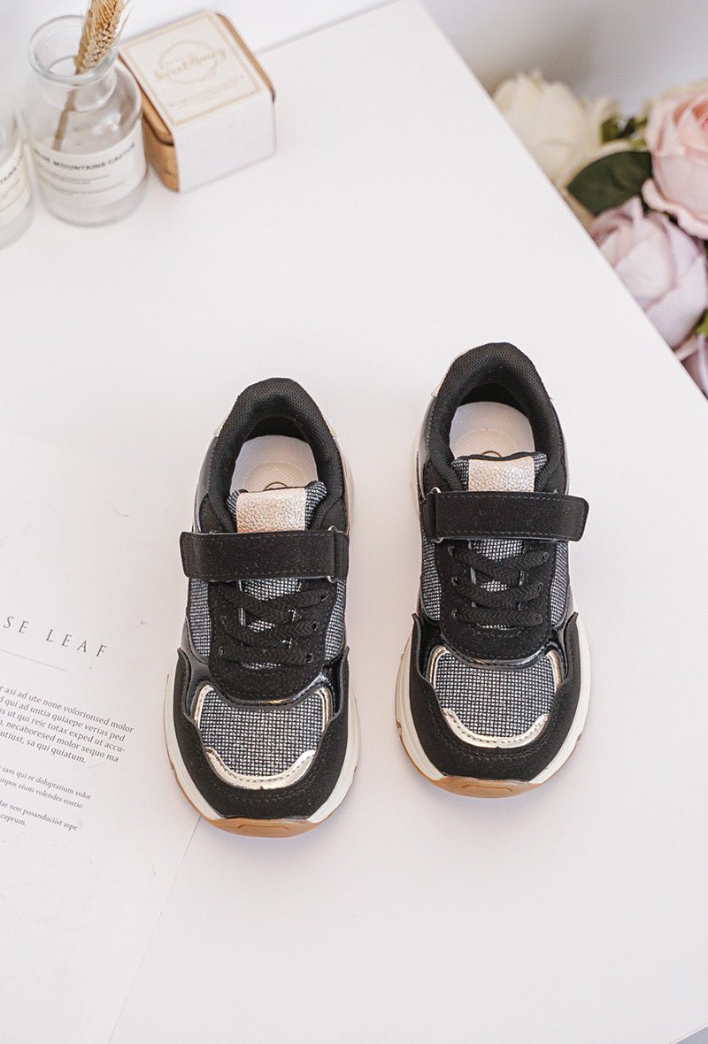 Baskets fille noires et dorées à scratch – Chaussures enfant confortables et tendance - MiniWalks