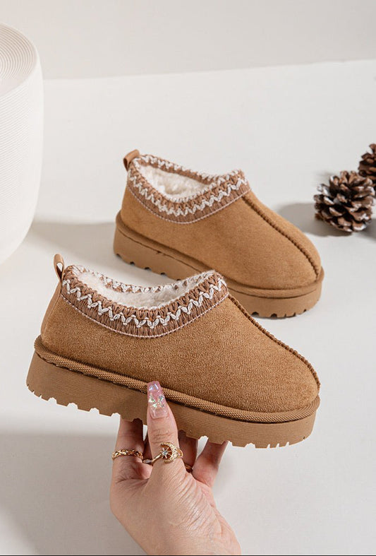 Bottines enfant camel fourrées à bordure tricotée – Chaussures d’hiver chaudes et confortables - MiniWalks