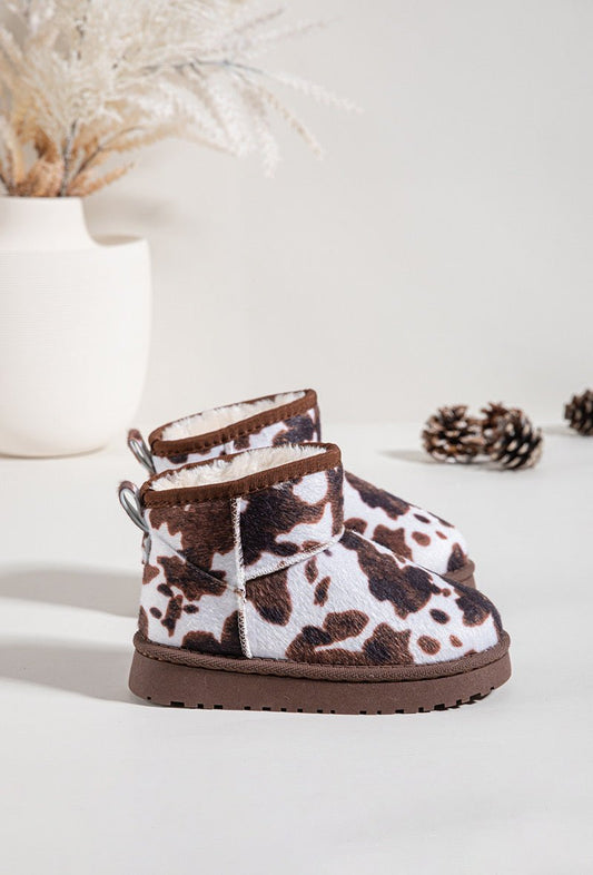 Bottines enfant fourrées à imprimé vache – Chaussures d’hiver originales et chaudes - MiniWalks