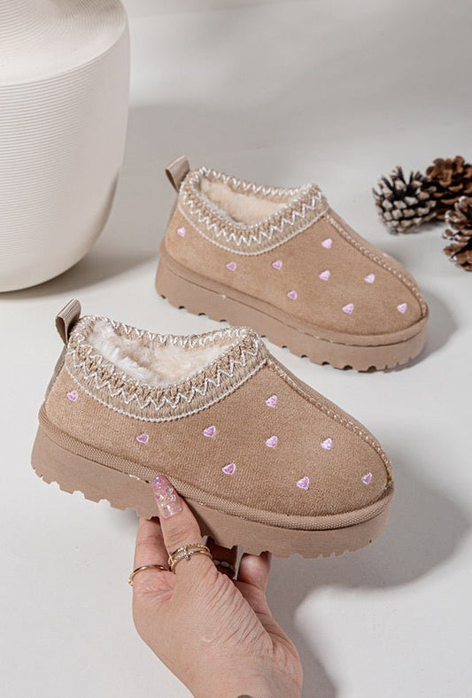 Bottines fille beige à cœurs – Bottines enfant fourrées chaudes et antidérapantes pour l’hiver - MiniWalks