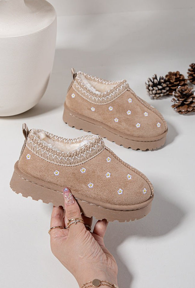 Bottines fille beige à fleurs – Bottines enfant fourrées chaudes et antidérapantes pour l’hiver - MiniWalks