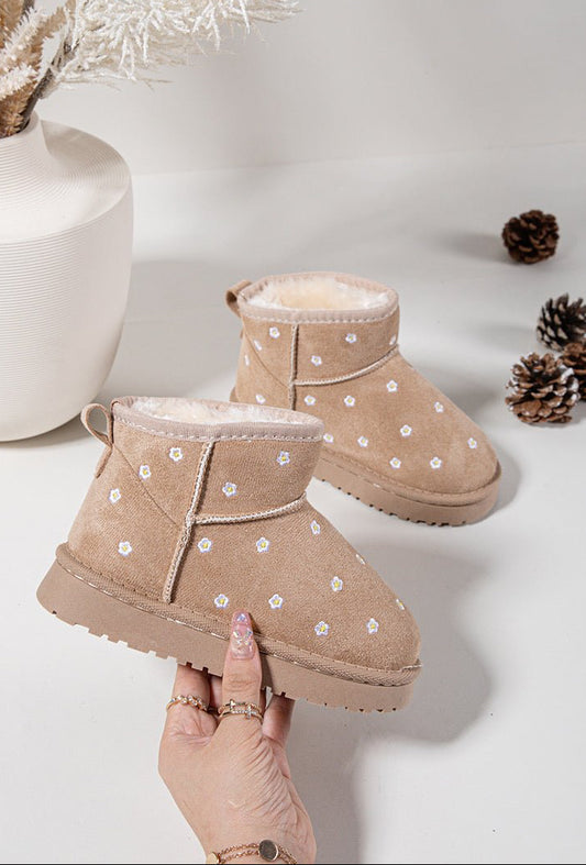 Bottines fille montantes beige à fleurs – Bottines enfant fourrées chaudes et antidérapantes pour l’hiver - MiniWalks