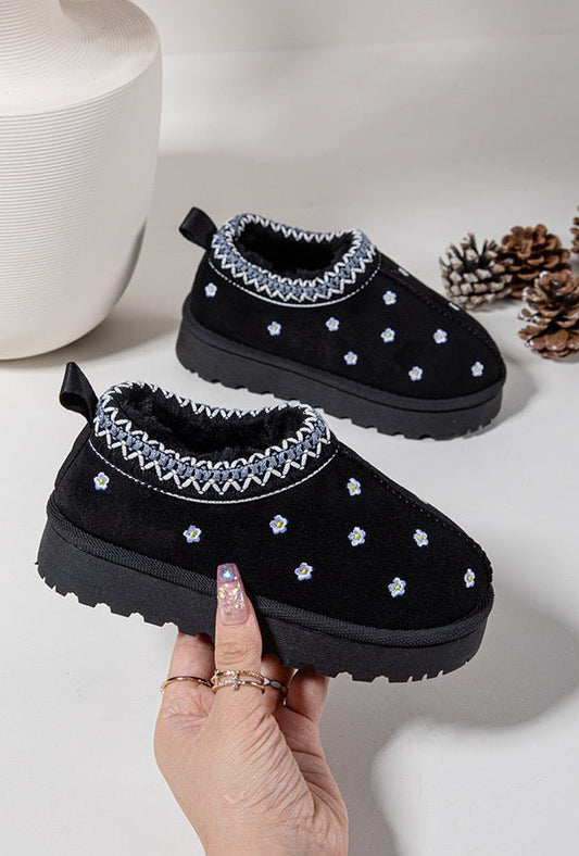 Bottines fille noires à fleurs – Bottines enfant fourrées chaudes et antidérapantes pour l’hiver - MiniWalks
