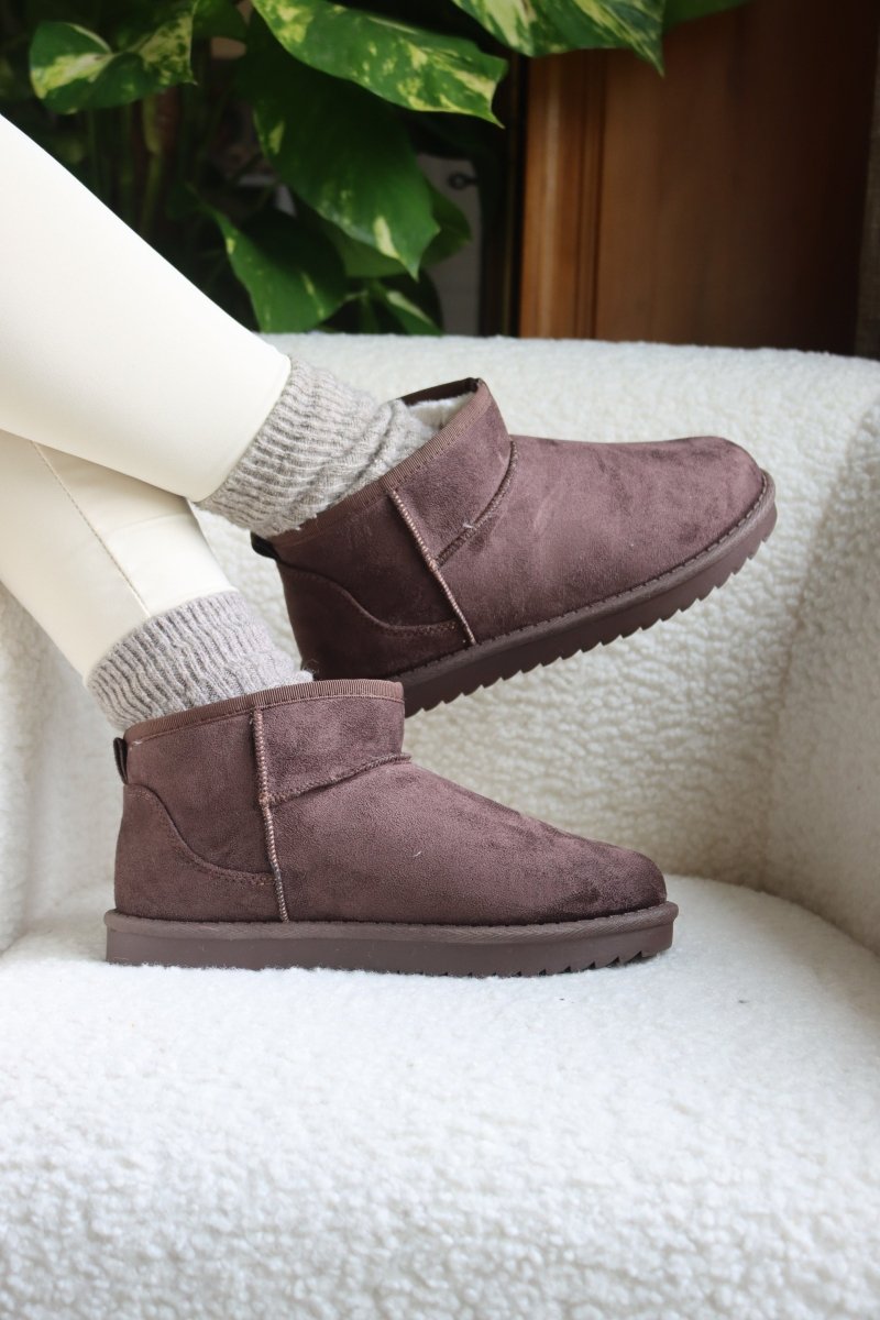 Bottines fourrées en cuir et suédine chocolat – Confort d’hiver, semelle antidérapante et style cocooning - MiniWalks