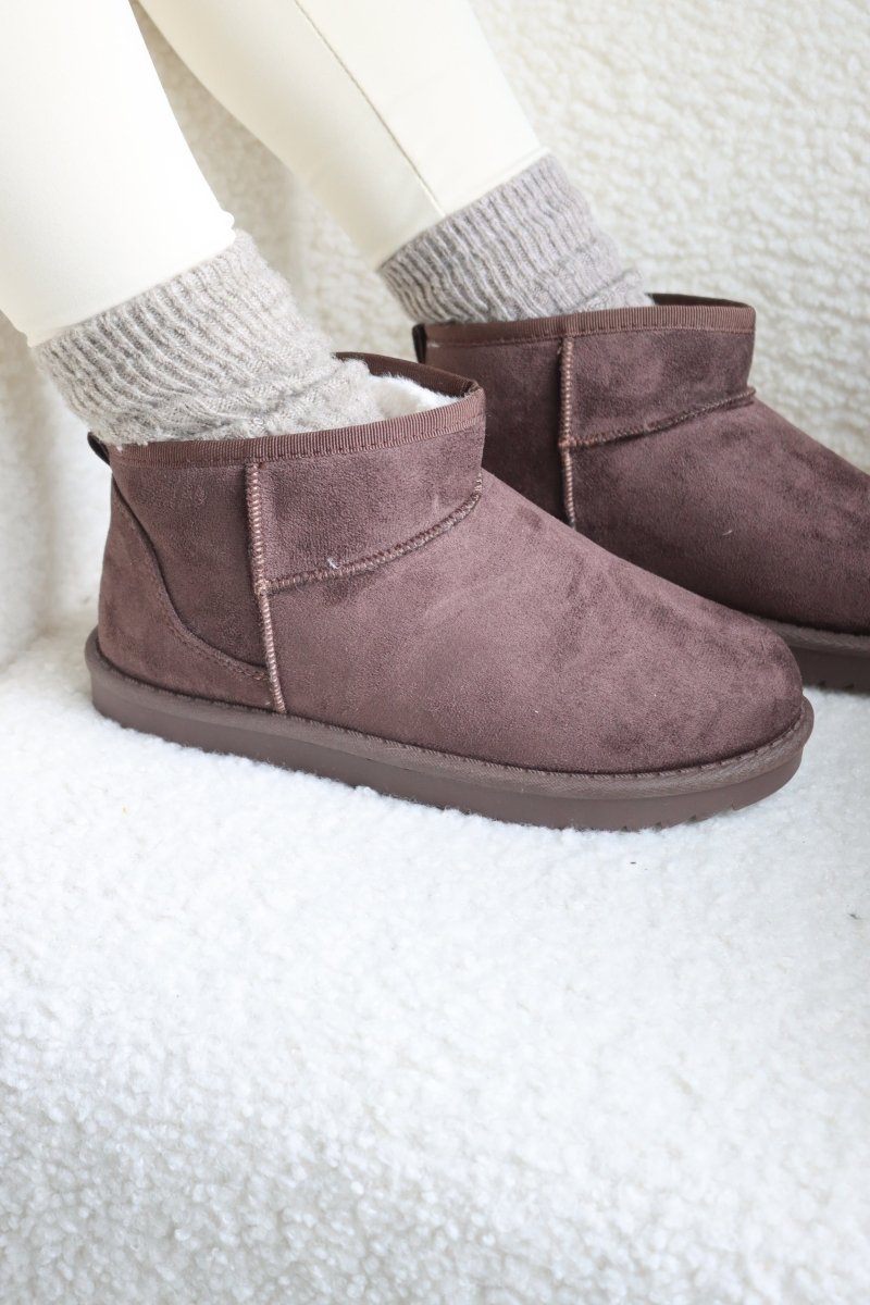 Bottines fourrées en cuir et suédine chocolat – Confort d’hiver, semelle antidérapante et style cocooning - MiniWalks