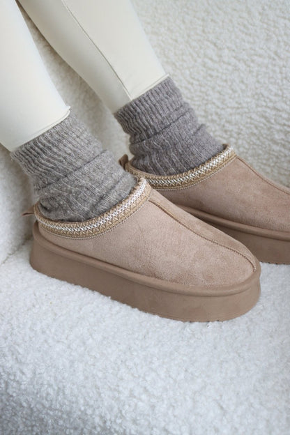 Chaussons en cuir et suédine beige – Confort cocooning, semelle plateforme antidérapante - MiniWalks