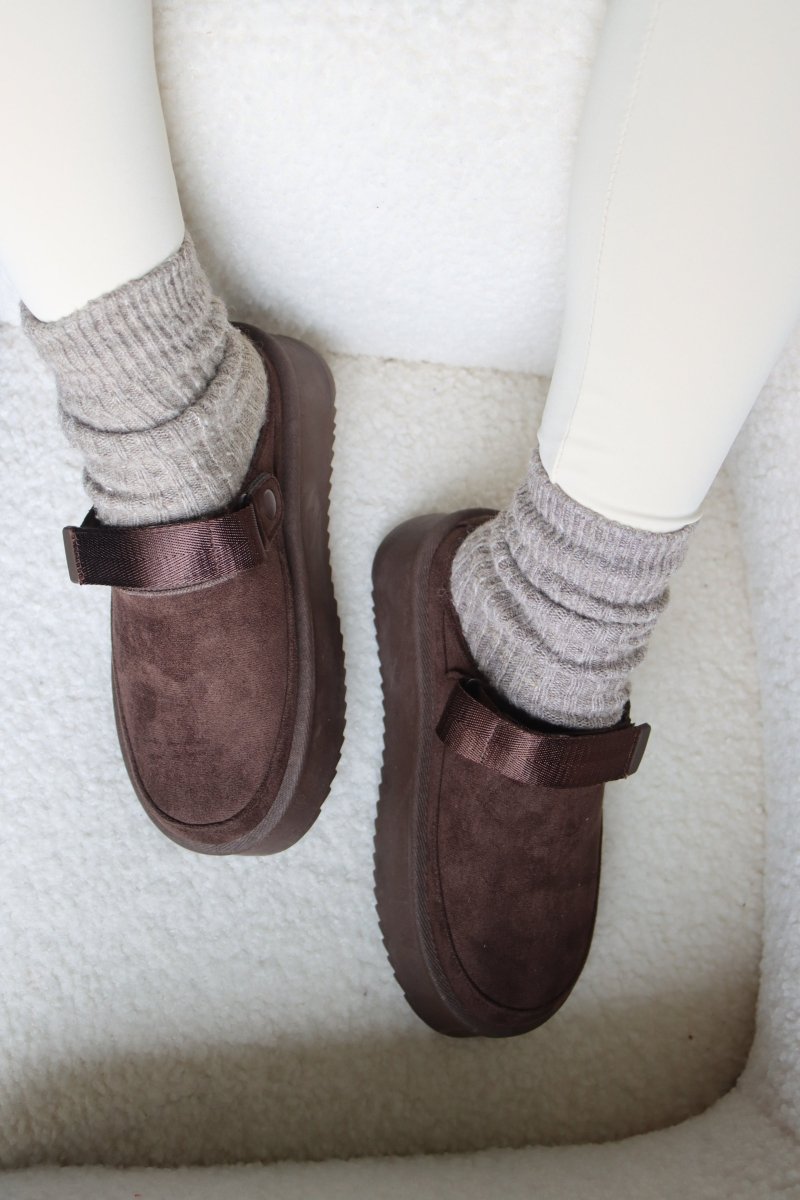 Mules d’intérieur en cuir et suédine marron – Confort cocooning, semelle plateforme antidérapante - MiniWalks