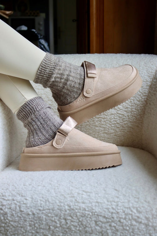 Mules d’intérieur en cuir et suédine – Style minimaliste, semelle épaisse antidérapante, confort cocooning - MiniWalks